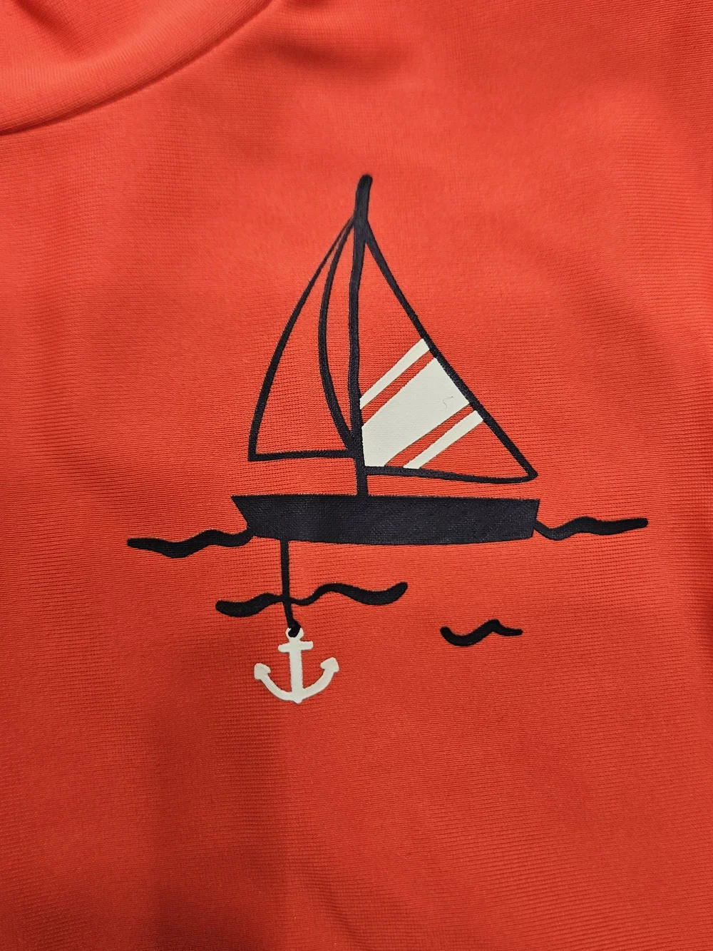 Carter's Coral Long-Sleeve Rashguard with Blue Sailboat Swim Shorts